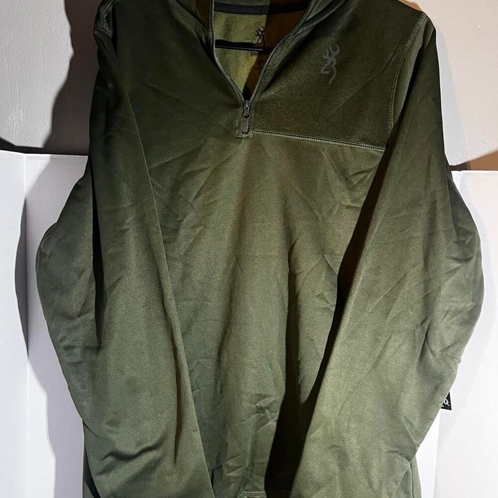 NWT Browning Mens Medium Quarter Zip Fleece Pullover Army Green Outdoor Jacket